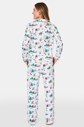 ROLLER RABBIT GREEN SNOW VILLAGE LONG SLEEVE POLO PAJAMAS