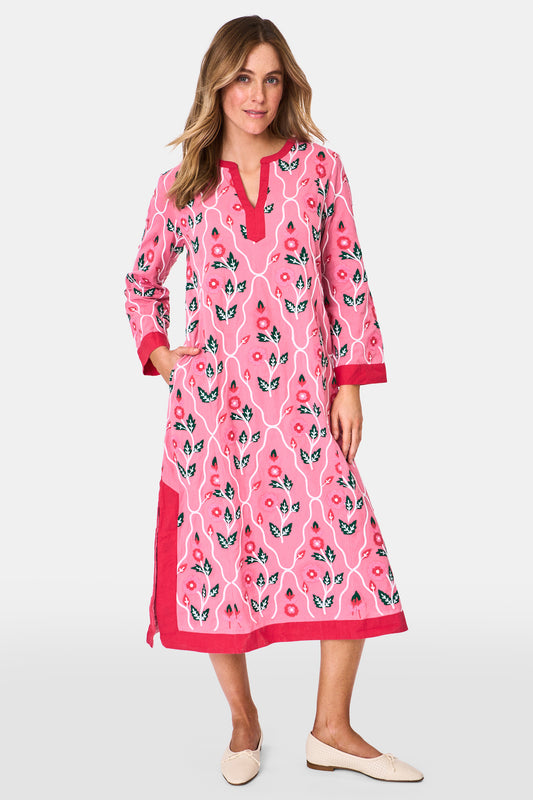 Roller Rabbit Pink Trellis Floral Embroidery Johanna Caftan view 2