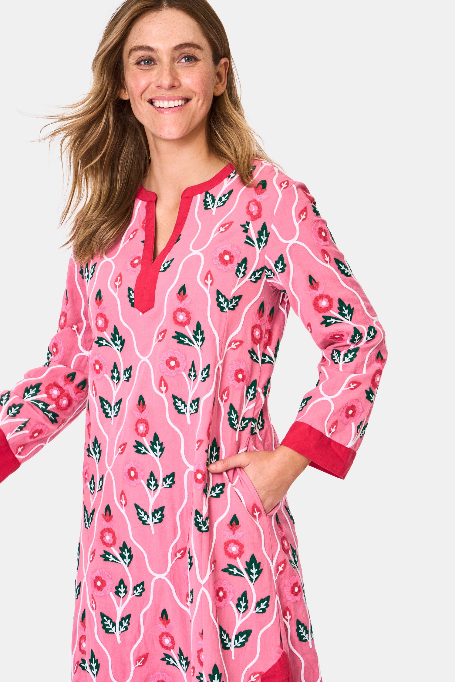 Roller Rabbit Pink Trellis Floral Embroidery Johanna Caftan  view 4