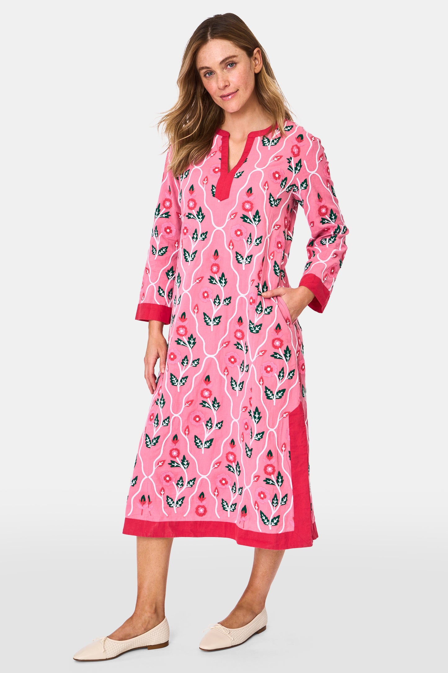 Roller Rabbit Pink Trellis Floral Embroidery Johanna Caftan view 3