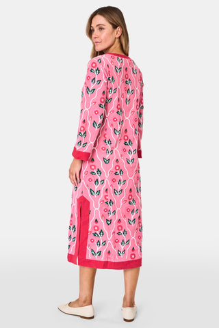 Roller Rabbit Pink Trellis Floral Embroidery Johanna Caftan