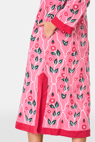 Roller Rabbit Pink Trellis Floral Embroidery Johanna Caftan