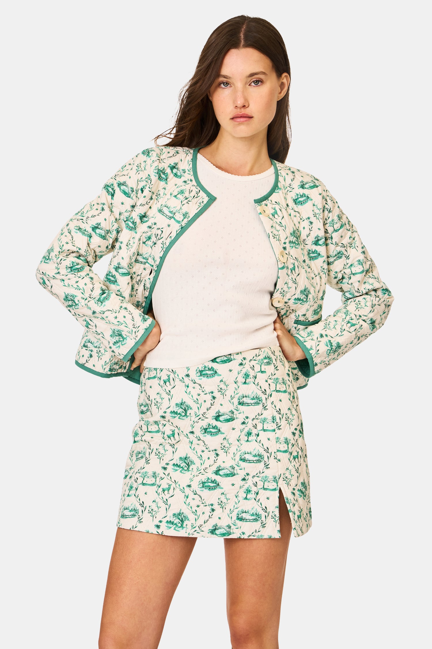 Roller Rabbit Green Woodland Toile Quilted Azure Mini Skirt  view 4