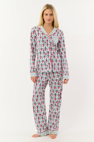 Roller Rabbit Green Monkey Mas Patchwork Long Sleeve Polo Pajamas