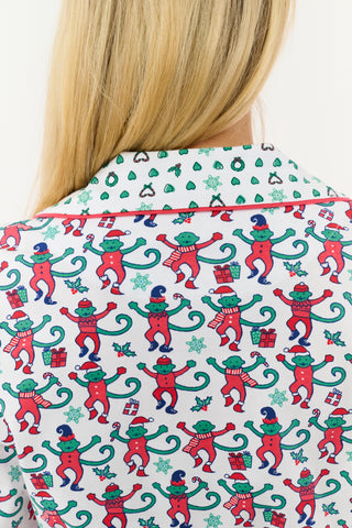 Roller Rabbit Green Monkey Mas Patchwork Long Sleeve Polo Pajamas