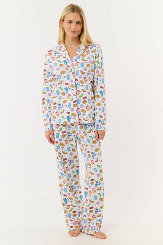 Roller Rabbit Blue New York Nosh Long Sleeve Polo Pajamas