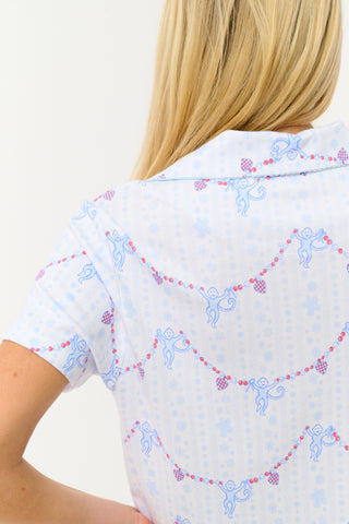 Roller Rabbit Blue Snowflake Stripe Wyatt Polo Pajamas