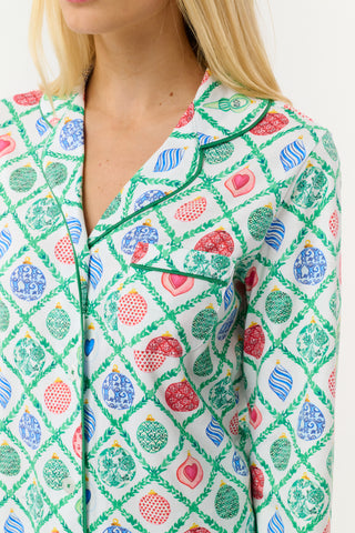 Roller Rabbit Green Ornament Trellis Long Sleeve Polo Pajamas