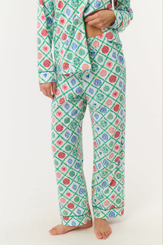 Roller Rabbit Green Ornament Trellis Long Sleeve Polo Pajamas