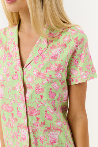 Roller Rabbit Green Party Toile Polo Pajamas