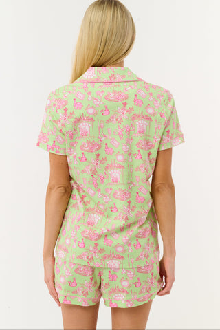 Roller Rabbit Green Party Toile Polo Pajamas