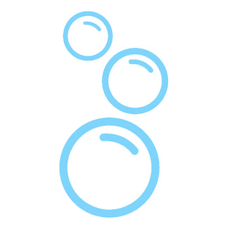 Three simple, light blue outlined bubbles of varying sizes are clustered together on a clean white background, creating a fresh and airy impression.