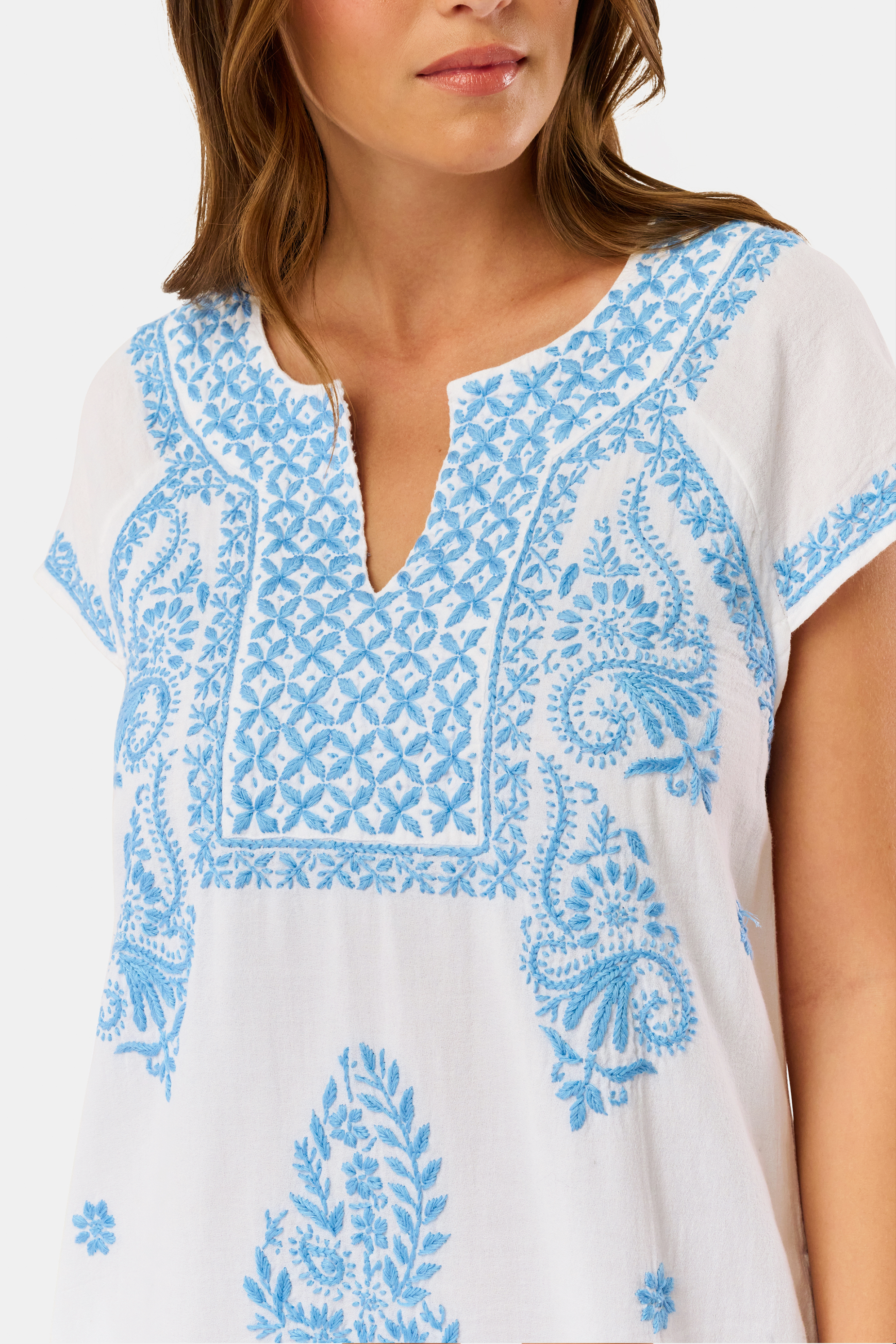 Faith Dress with Blue Embroidery | ROLLER RABBIT Roller Rabbit Faith Dress with Blue Embroidery | ROLLER RABBIT Roller Rabbit