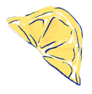 Yellow lemon with blue outline on a white background