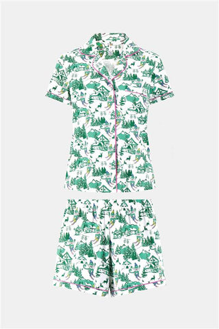 Roller Rabbit Green Ski Toile Polo Pajamas