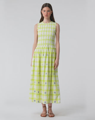 Roller Rabbit Lime Sun Check Blossom Embroidery Emma Dress