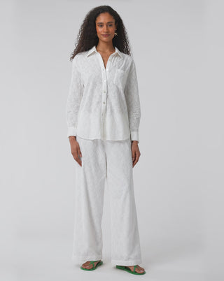 Roller Rabbit White Eyelet Lattice Boyfriend Shirt