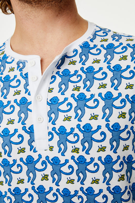 Roller Rabbit Blue Mens Monkey Spencer Pajamas