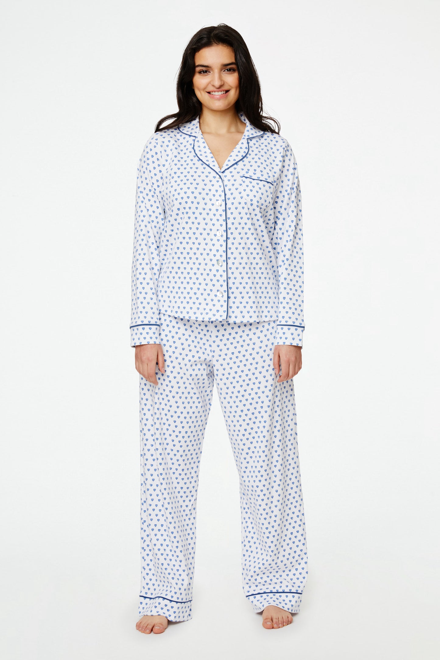 Roller Rabbit Blue Hearts Long Sleeve Polo Pajamas