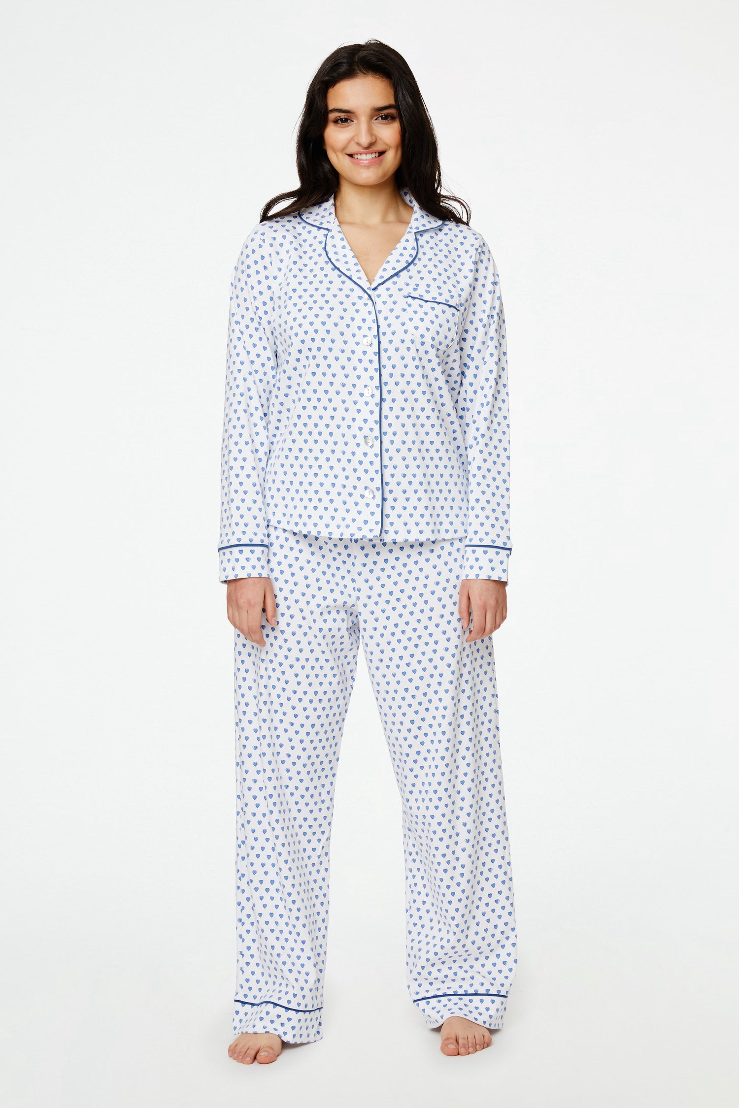 Roller Rabbit Blue Hearts Long Sleeve Polo Pajamas