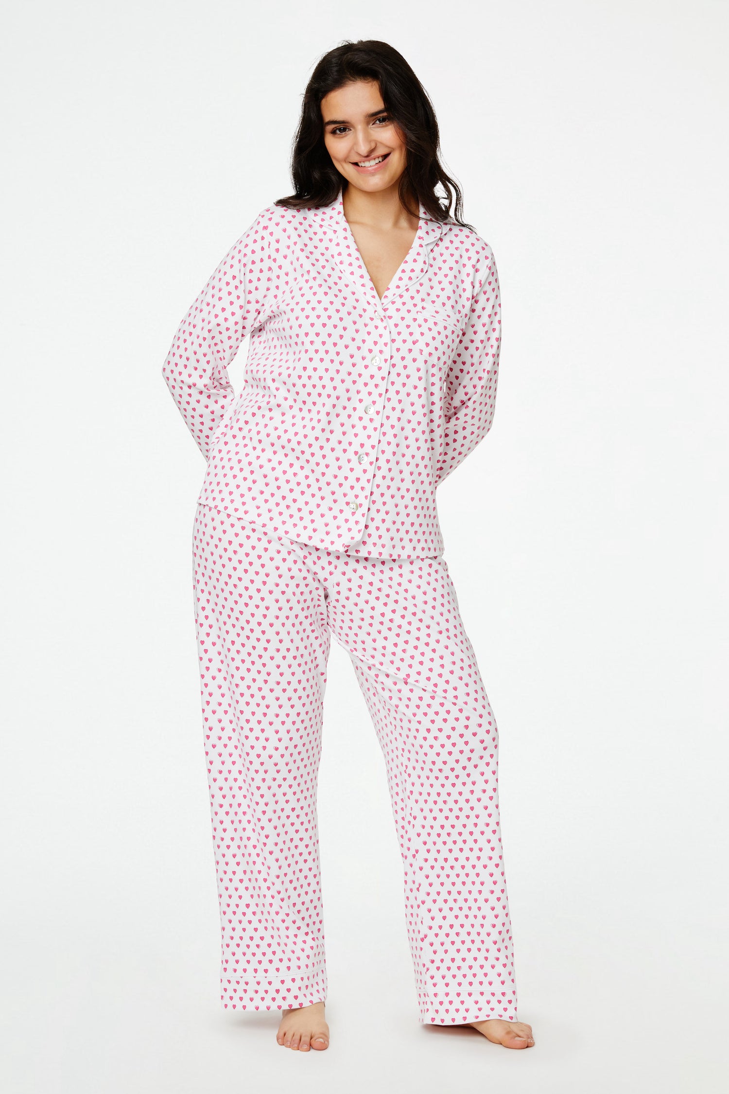 Hearts Long Sleeve Polo Pajamas